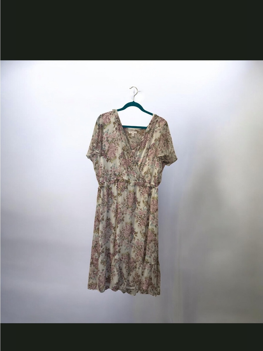 LC Lauren Conrad Cream Midi Dress with Pink Floral Print